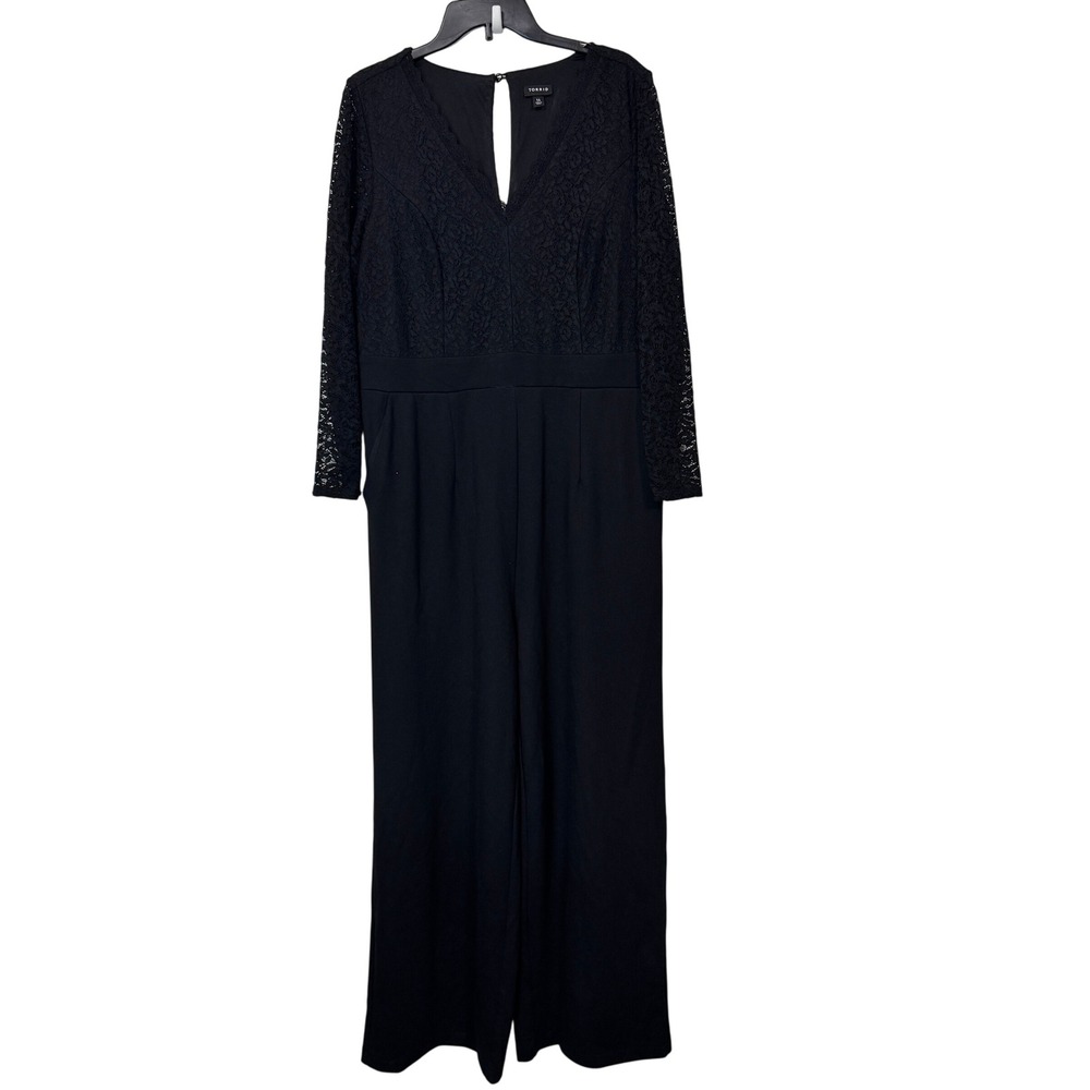 Torrid Women's Black Lace Long Sleeve V Neck Jumpsuit Size 14 Career Party